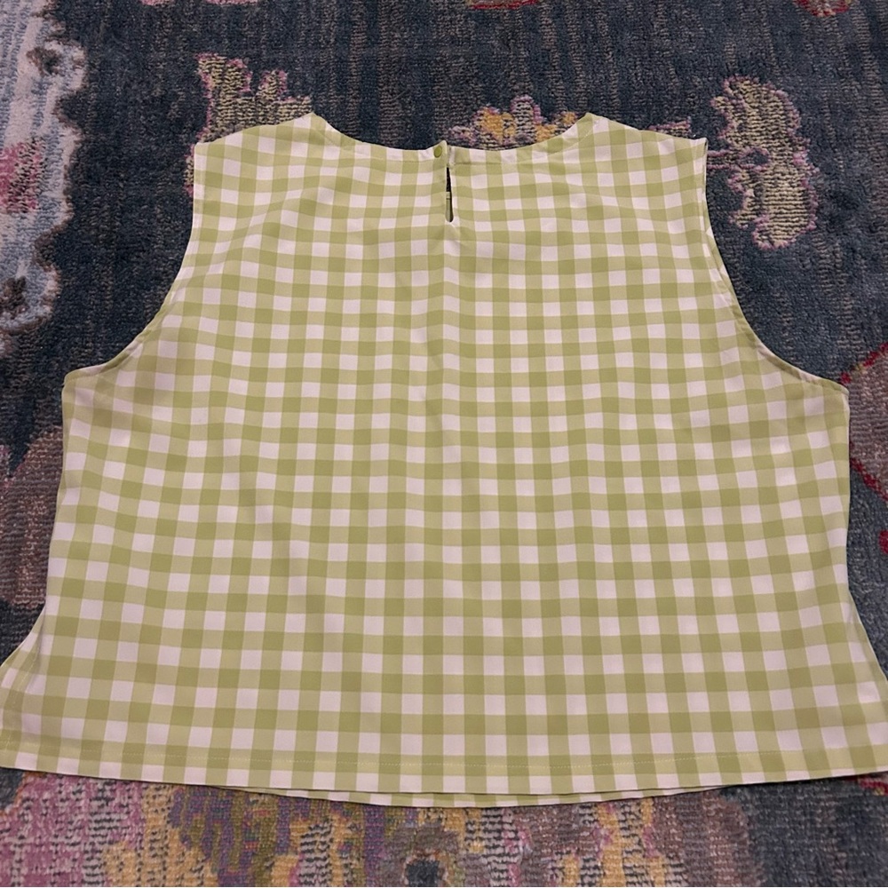 Wayre Two Piece Lime gingham Plaid Boxy Snap Tank With Travel Pocket Flow Shorts - Picture 12 of 13